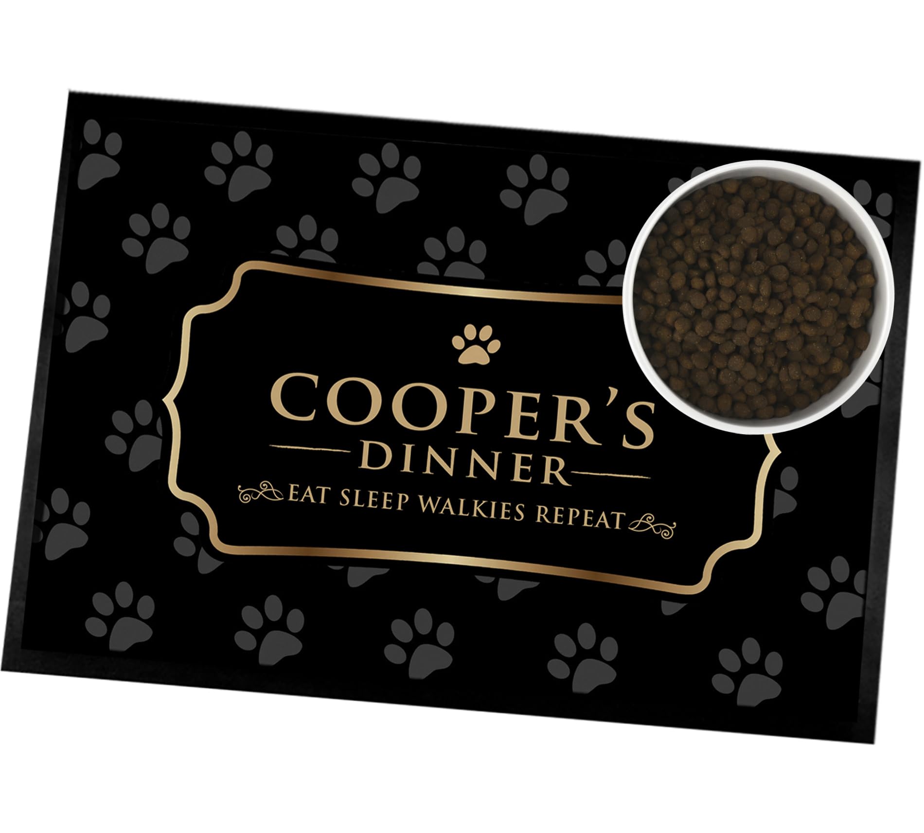 Personalised Dog Feeding Mat | Gold Paw Prints Large Pet Feeding Mat | Puppy Placemat | Custom Pet Table Mat