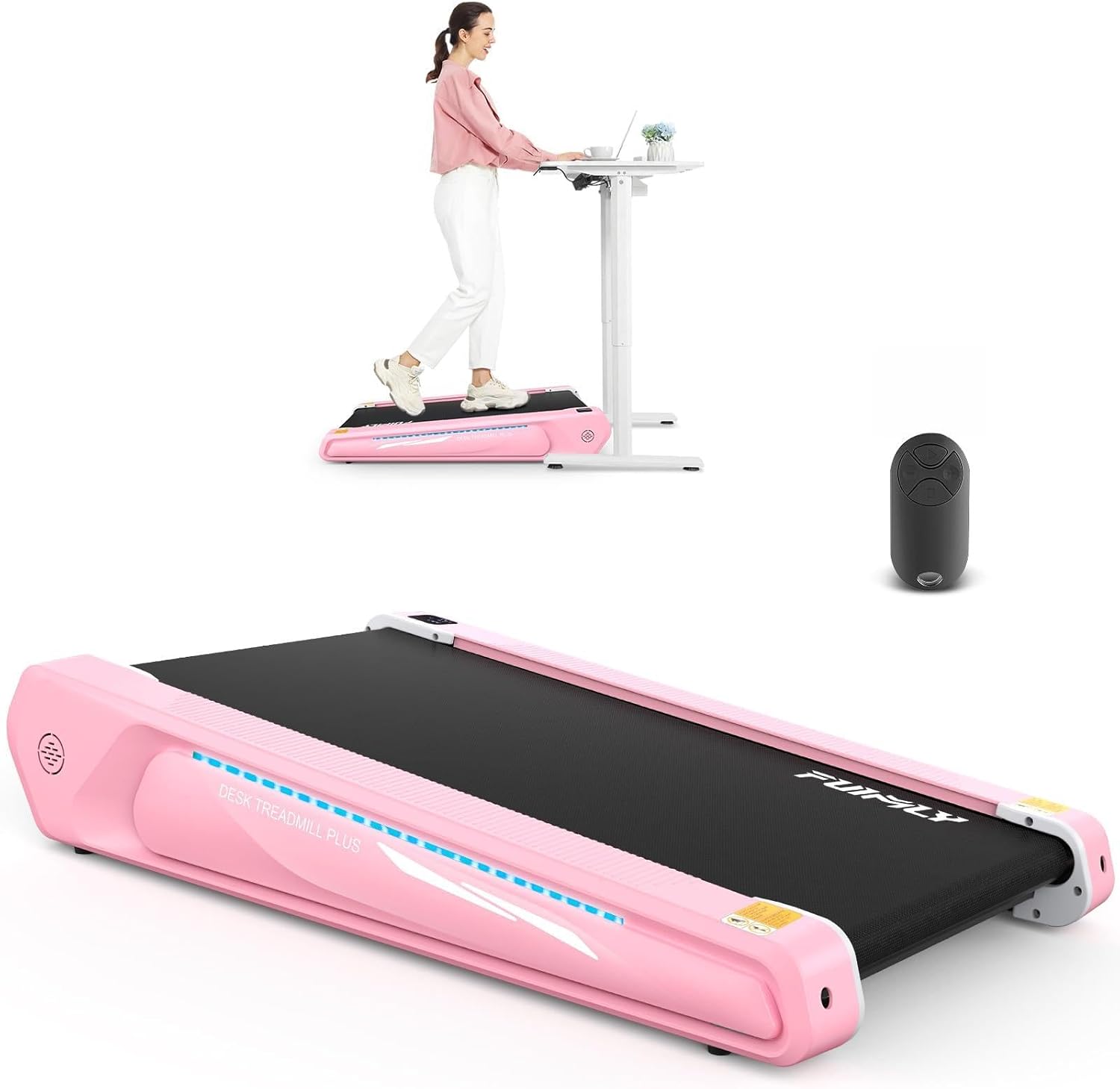 FUNMILY Walking Pad Treadmill with 5% Incline, 2.5HP Smallest Under Desk Treadmills for Home Office, Compact Walking Treadmill 300lbs Weight Capacity/Remote Control/Lighting Design