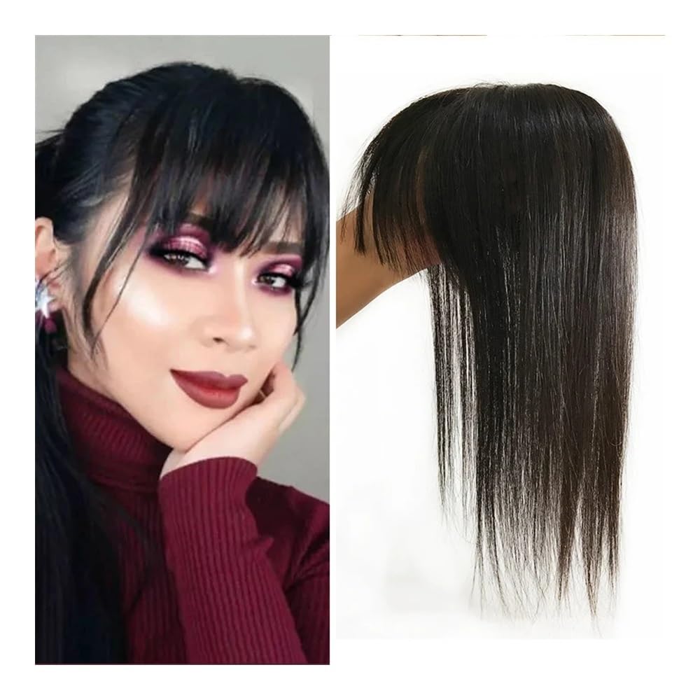 Clip for topper in pizzo svizzero nero for donne in posticci di capelli umani vergini(8 inches,9x14cm)