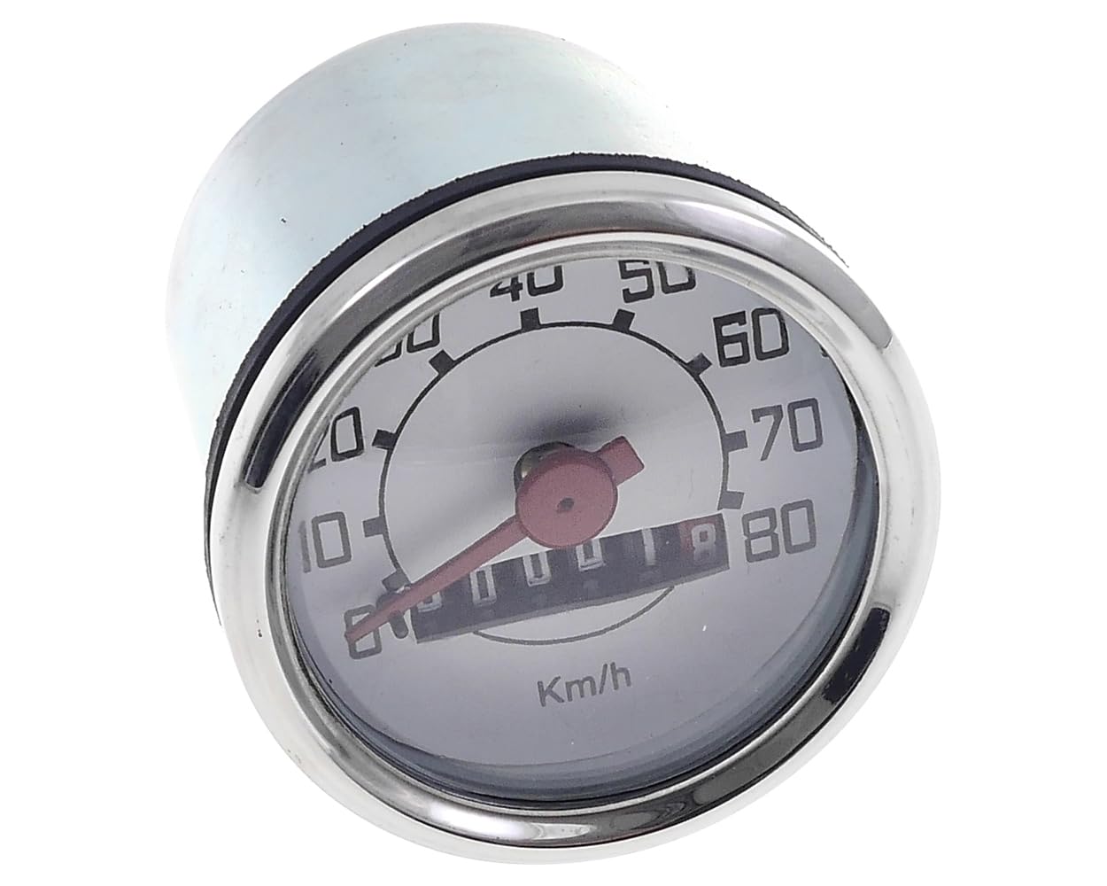 Velocímetro 2EXTREME 48mm hasta 80 km/h con aro cromado – compatible con Vespa V50, 50N, 50L, 50R, 50S, Piaggio Ciao, SI, Bravo, Grillo y Boxer – esfera blanca