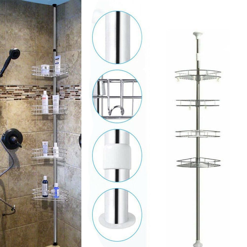 Organizador telescópico de ducha, estantes de baño ajustables de acero inoxidable con 4 bandejas, solución de almacenamiento que ahorra espacio para uso en esquina