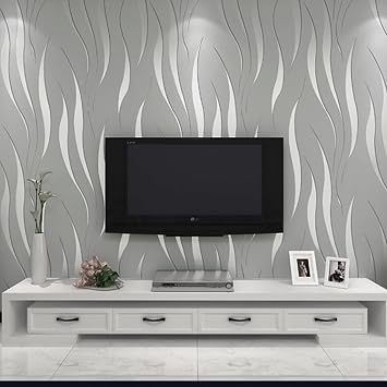Grey Wallpaper 3D Wave Striped Features Metallic Non Woven Silver Grey Embossed Textured Wallpaper for Living Room Bedroom Kitchen Hallway Front Room,9.5 0.53m