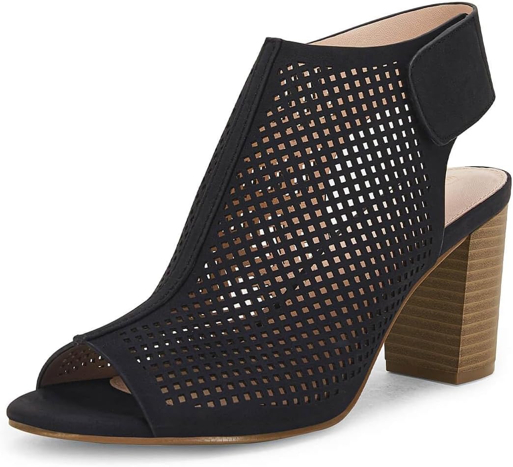 Coutgo Heels for Women Open Toe Boots Cutout Ankle Strap High Heel Chunky Block Sandals