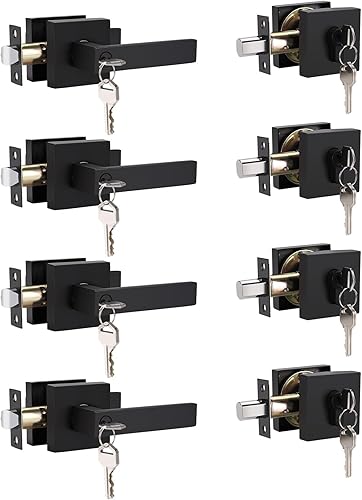 Miniatura 10 de Cerradura de puerta de entrada con llave con cerrojo, palanca de paso reversible y cerrojo de un solo cilindro con llave, manija cuadrada de níquel