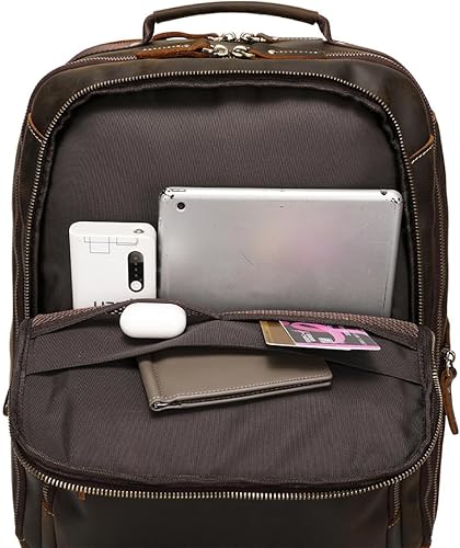Miniatura 7 de Mochila de cuero de grano completo de 16 pulgadas para computadora portátil para hombres, gran capacidad, negocios, senderismo, viajes, mochila