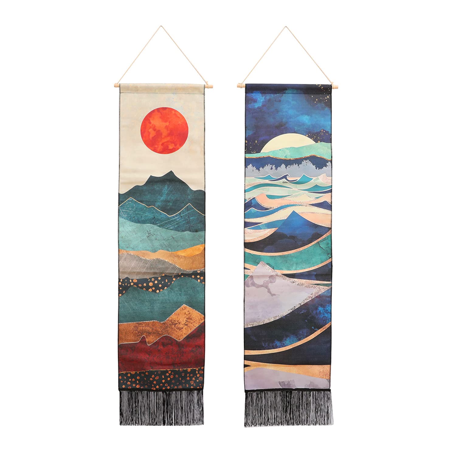 MOMOKO Tapestry Wall Hanging - 2PCS Forest Tree Sunset Starry Night Sky Nature Landscape Tapestries for Bedroom (Mountain Forest)