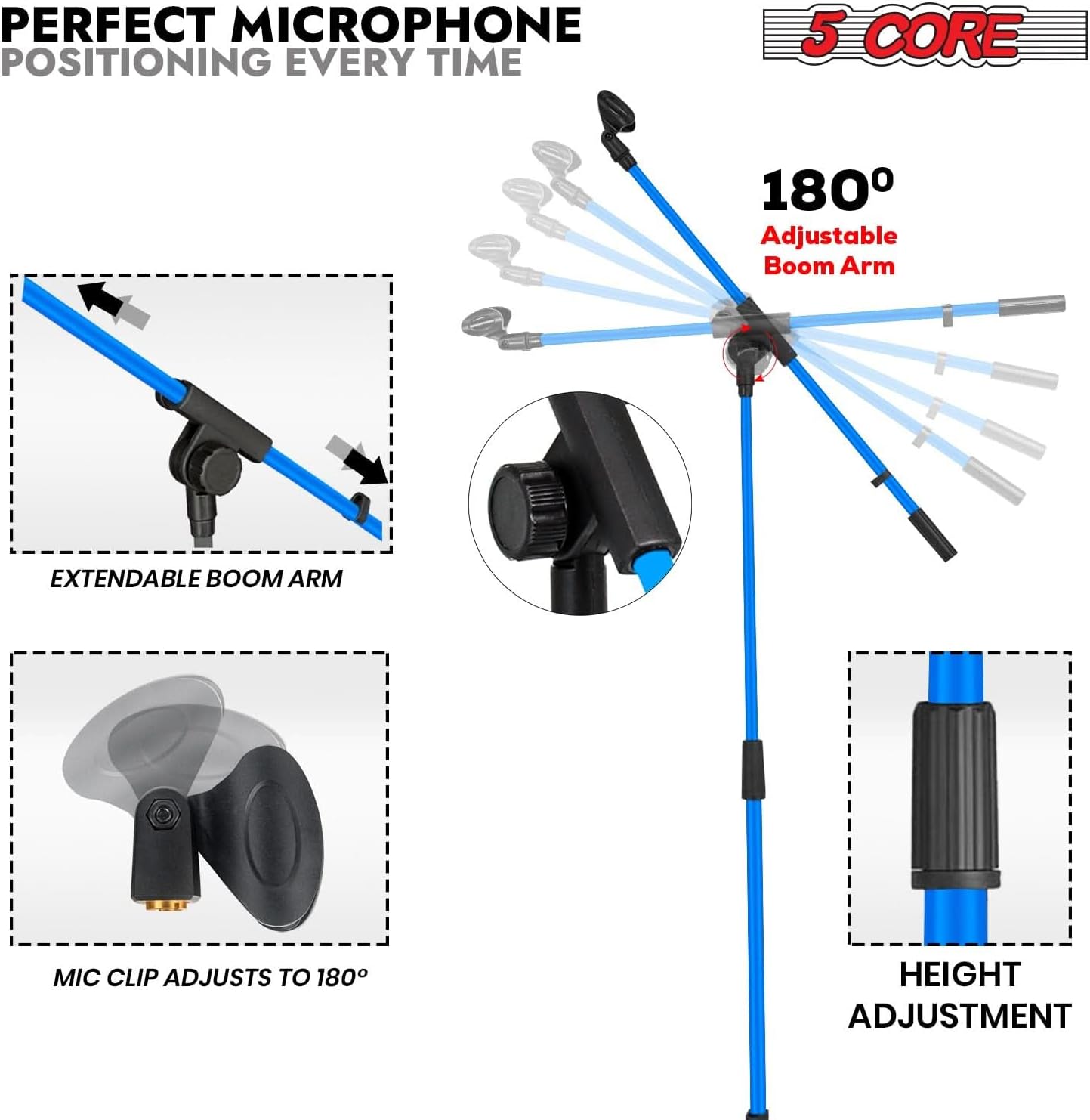 5Core Tripod Mic Stand 4Pcs Adjustable Holder Floor Microphone Boom Arm