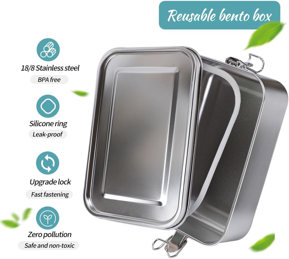 3-Pack 550ml (18.6 oz) Stainless Steel Bento Lunch Box Containers with Lids - Waterproof Metal Food Storage - Snack Prep Trays and Tiffin Carriers - Image 2