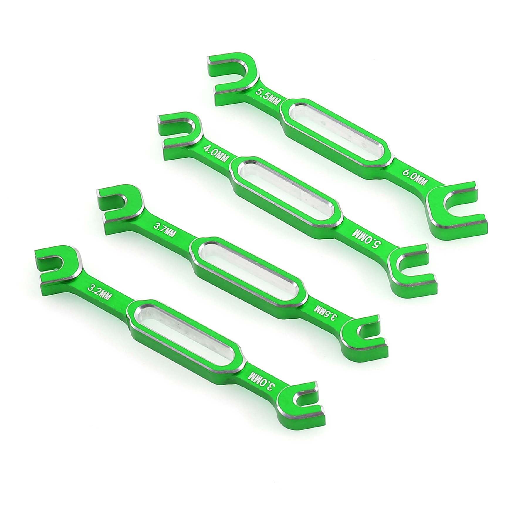 KEEDA 4PCS RC Aluminum Alloy Turnbuckle Wrench, 3.0/3.2/3.5/3.7/4.0/5.0/5.5/6.0mm Ball End Remover RC Ball Joint Tool for RC Model Car Truck Boat RC Drone (Green)