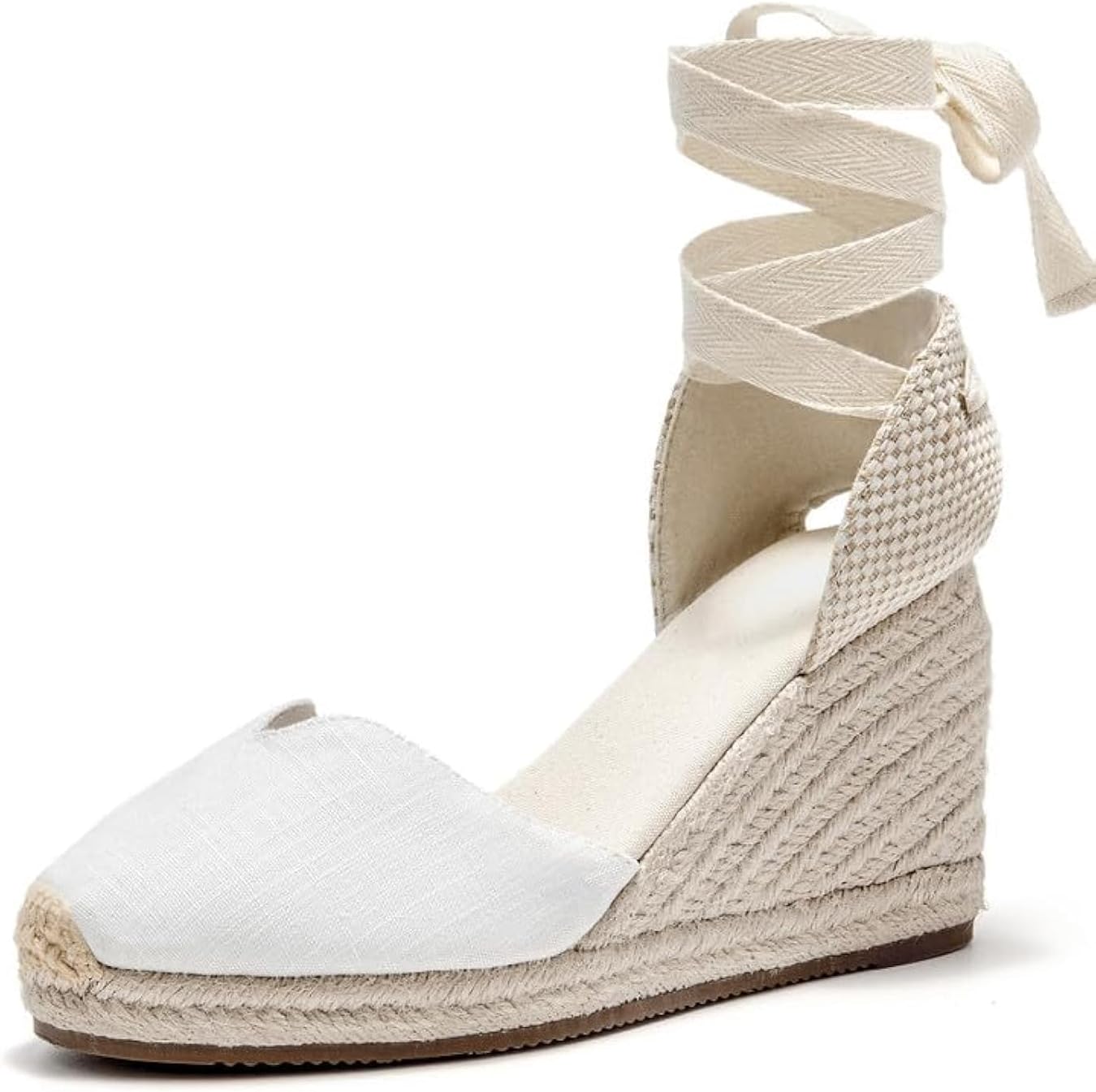 U-lite Womens Espadrille Wedge Sandals Closed Toe Platform Lace Up Ankle Strap Slingback Summer Dress Shoes