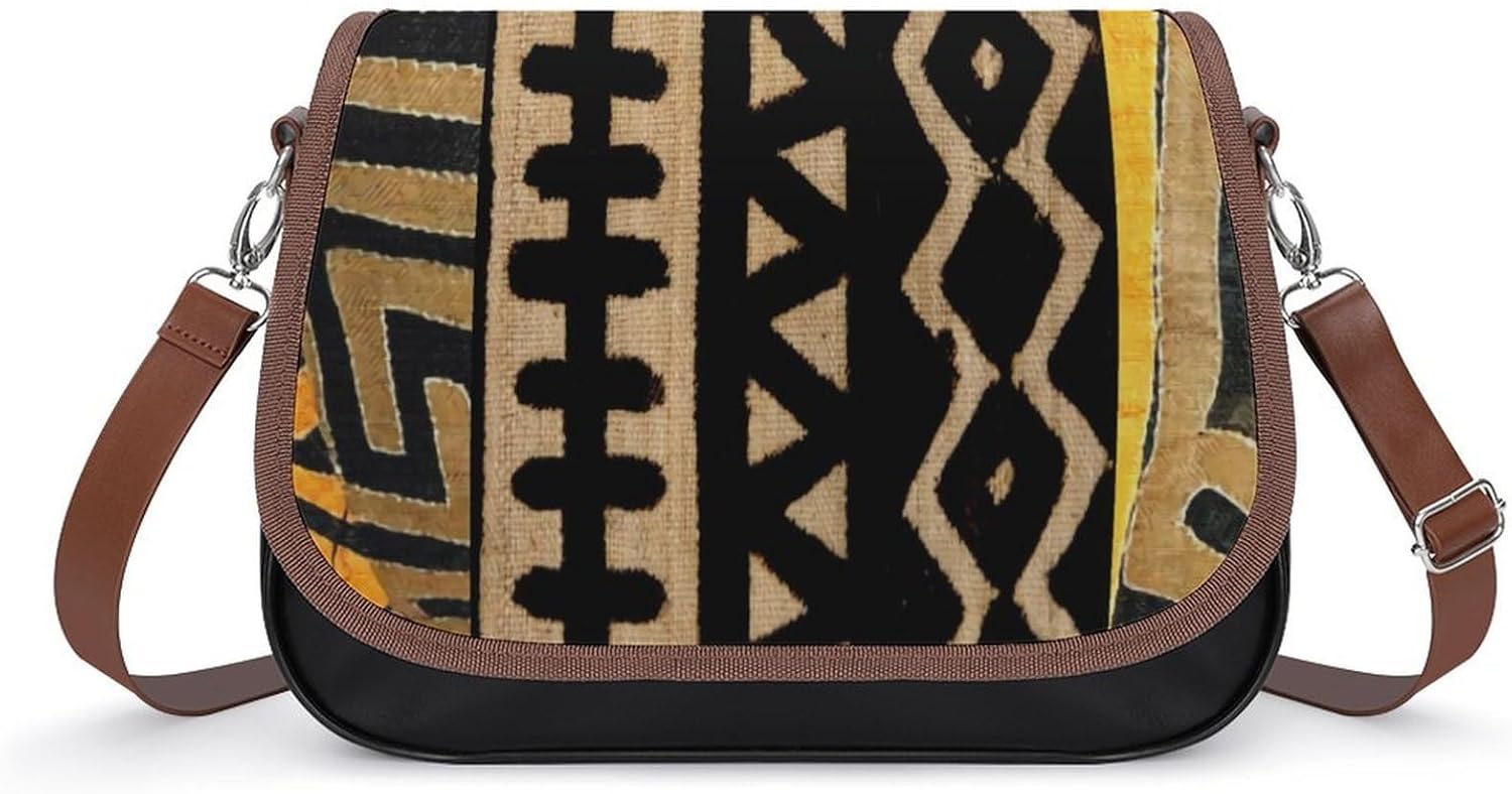 Contemporary African Mud Cloth Print 3Women's Faux Leather Crossbody Bag, Waterproof Wrinkle-Resistant Shoulder Bag with Detachable Strap, Large Capacity Casual Handbag, Fashion Daily Purse for Shoppi