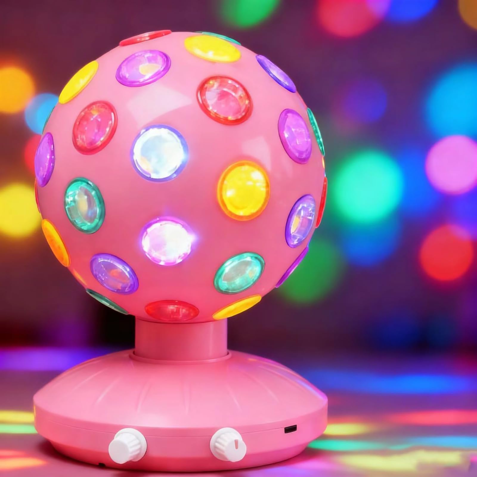 Boule disco de 15,2 cm, vitesse de rotation et luminosité réglables, lampe stroboscopique avec câble USB pour anniversaire d'enfants, décoration de Noël (alimentation par piles USB/AA) (rose)