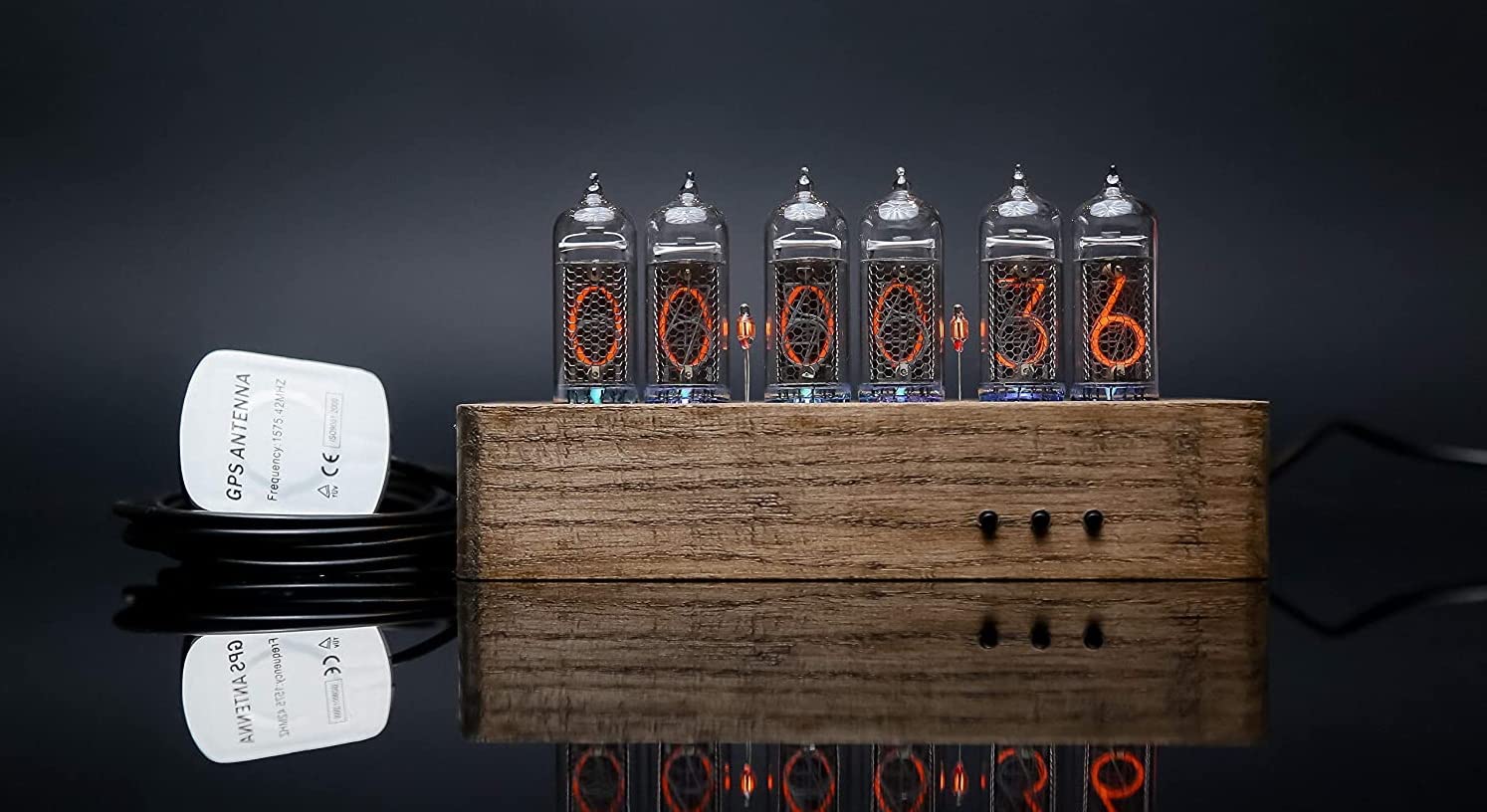 Millclock IN-14 Nixie Tube Clock Assembled with Bright Wood Enclosure GPS Alarm Adapter 6-Tubes