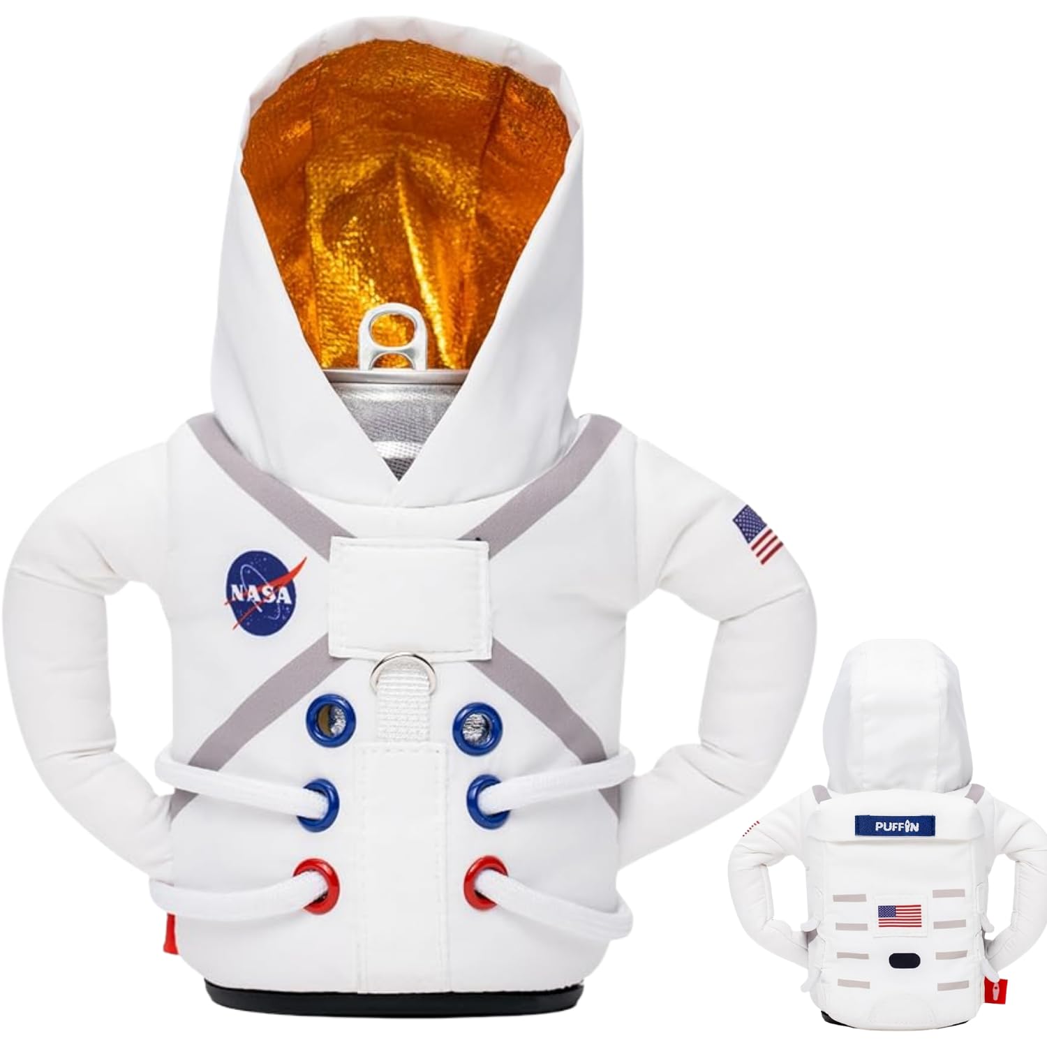 Puffin The Space Suit Jacket – Insulated Can Cooler for 12 oz & 16 oz Cans, Beer Bottles & Soda, Keeps Drinks Cold