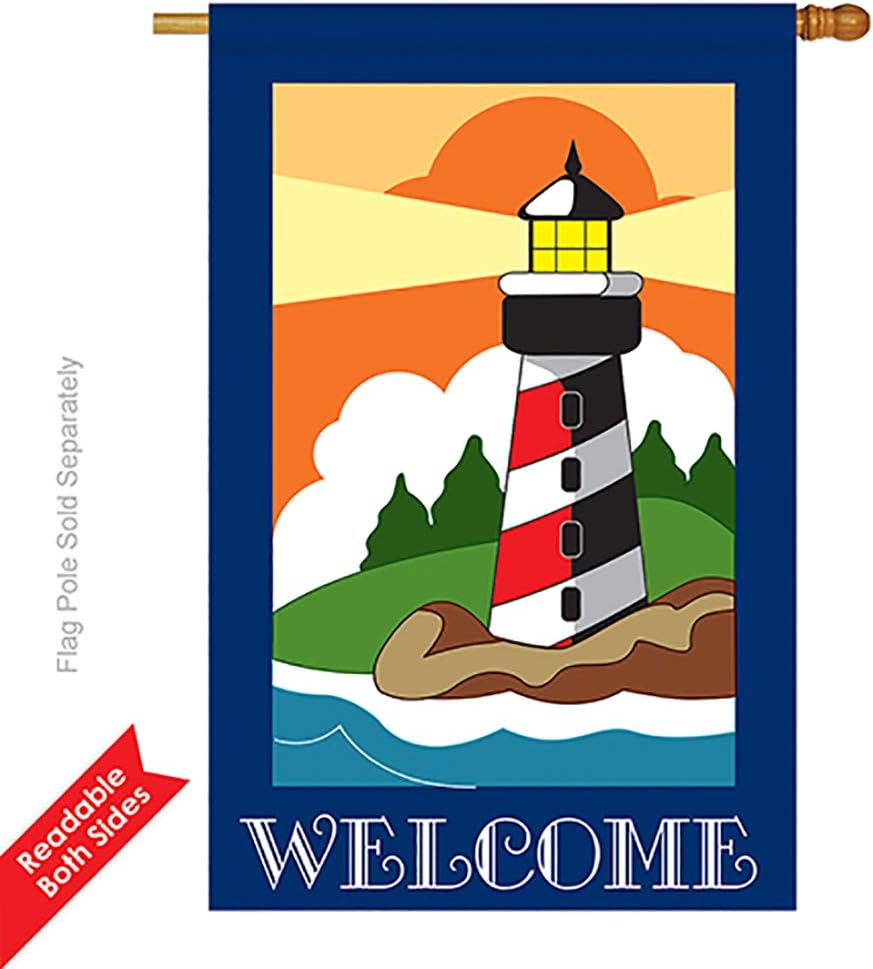 Breeze Decor Two Group H106052-P2 Lighthouse Coastal Nautical Applique Decorative Vertical 28" x 44" Double Sided House Flag