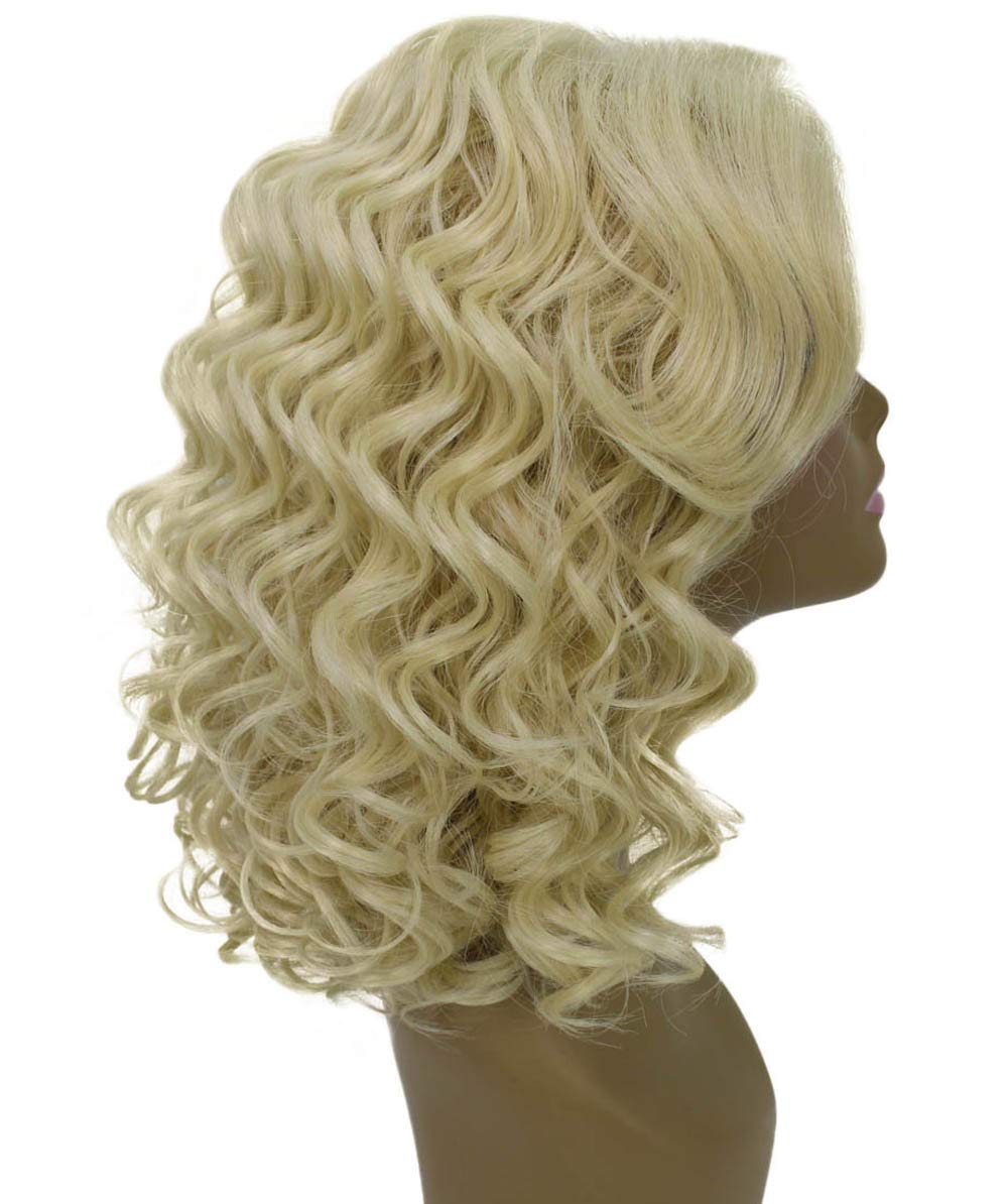 LUXLUXE Candace Curly 13 Inch Long 4X4 Women's Lace Front Wig, Heat Resistant Fiber, 20+ Shades of Natural, Dip Dyed, Highlight Colors (#613 - Light Blonde)