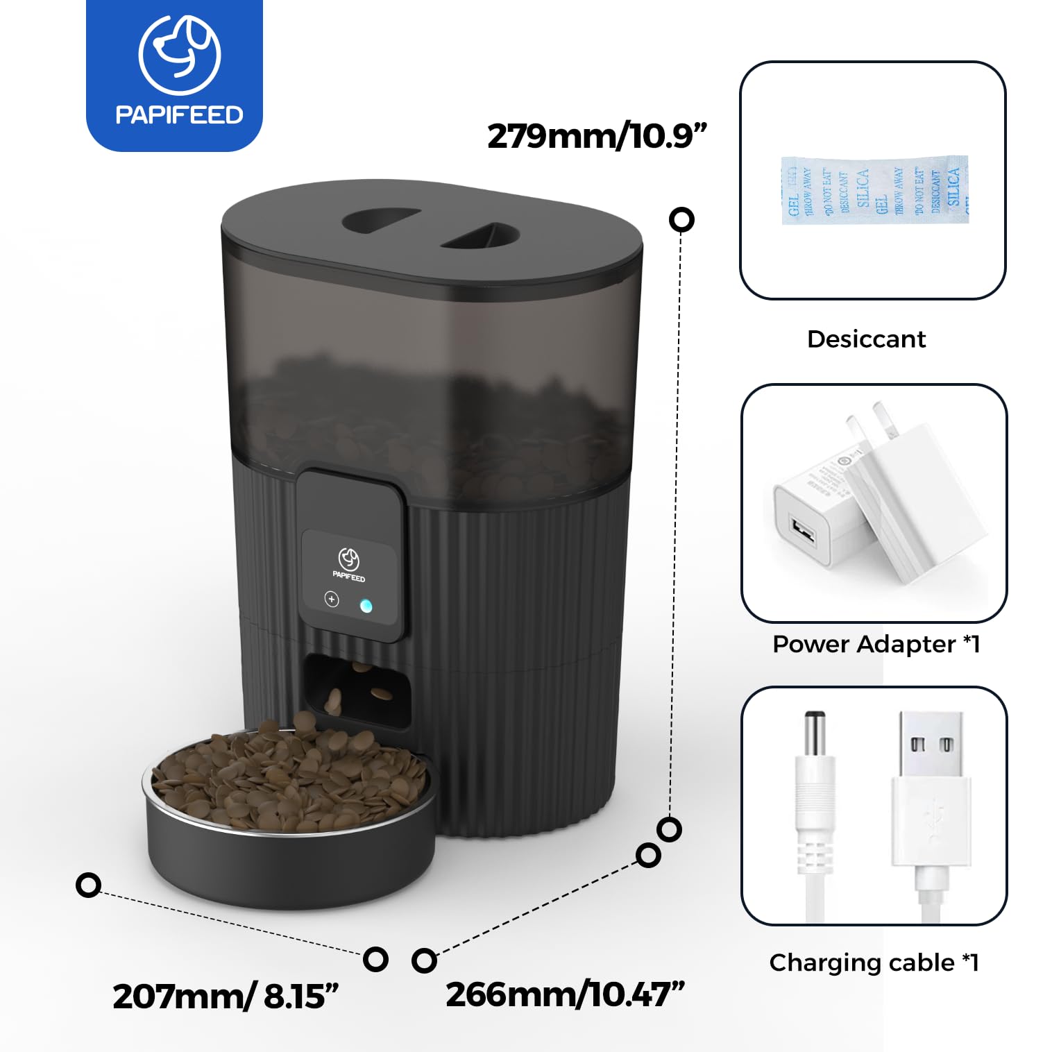 PAPIFEED Automatic Cat Feeder 3.5L/15 Cup 2.4G WiFi Pet Feeder for Dog Work with Alexa & Echo Timed Cat Food Dispenser for Remote Feeding with Stainless Steel Bowl up to 10 Meals Per Day with APP