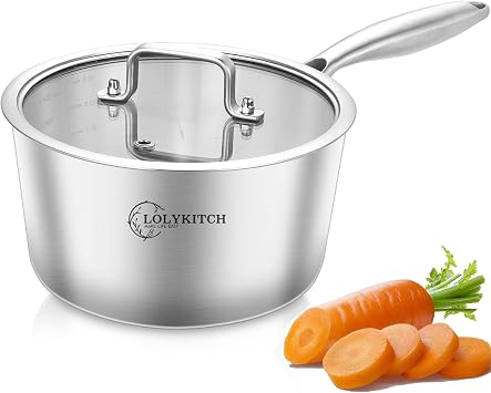 LOLYKITCH Tri-Ply 3 QT Stainless Steel Saucepan with Lid
