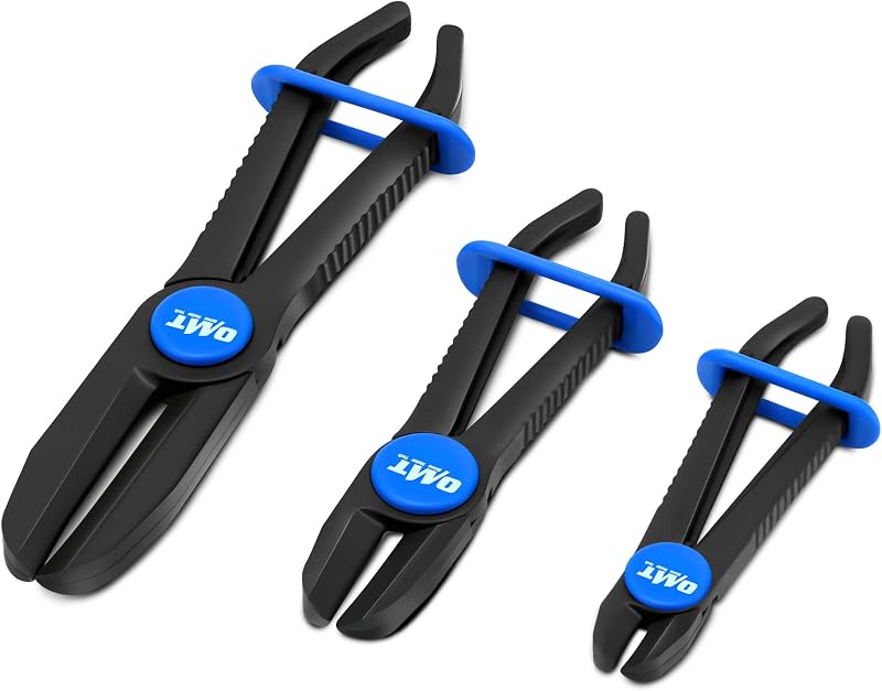 OMT Hose Pinch Off Pliers, 3 Pc Long Reach Hose Clamp Set For Brake Lines | 3 Straight Pliers, 0.8", 1.5" & 3" Jaws, Fits 0.4" To 11.8" Hoses, Slide-Locking Mechanism For Secure Hold, Ergonomic Grips