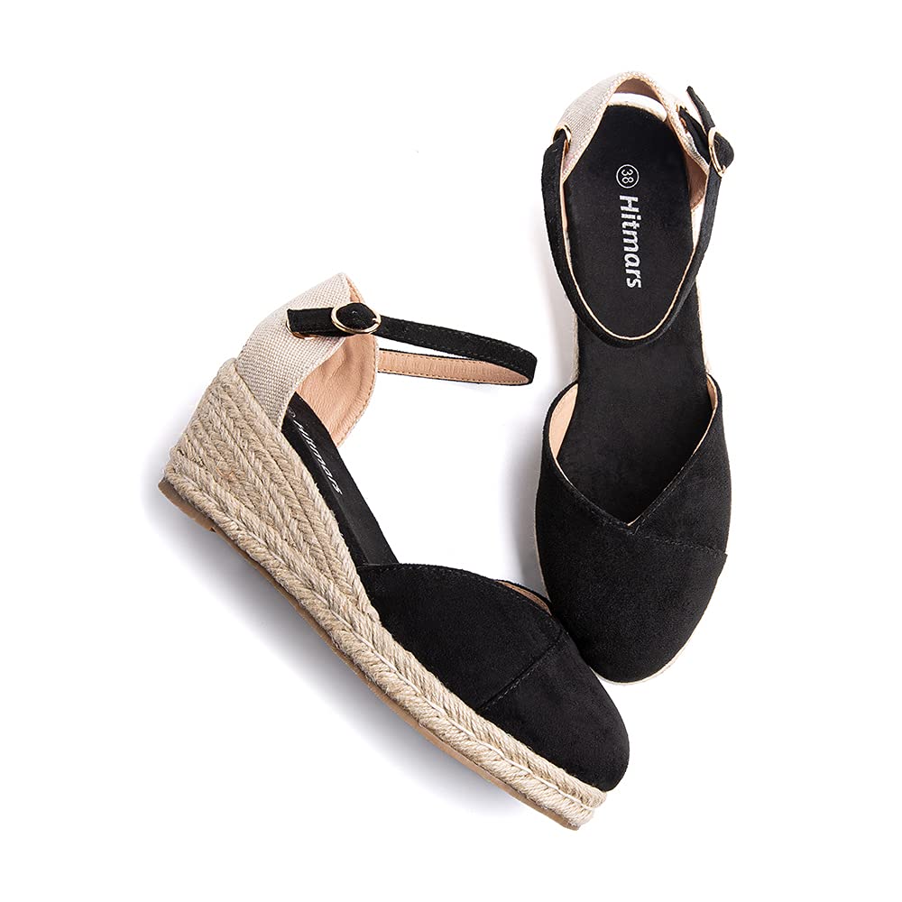 Hitmars Sandali Donna Zeppa Estivi Espadrillas Platform Scarpe Plateau Tacco Basso Chiuse Eleganti Comode Nero Marrone Rosa 36 EU-43 EU