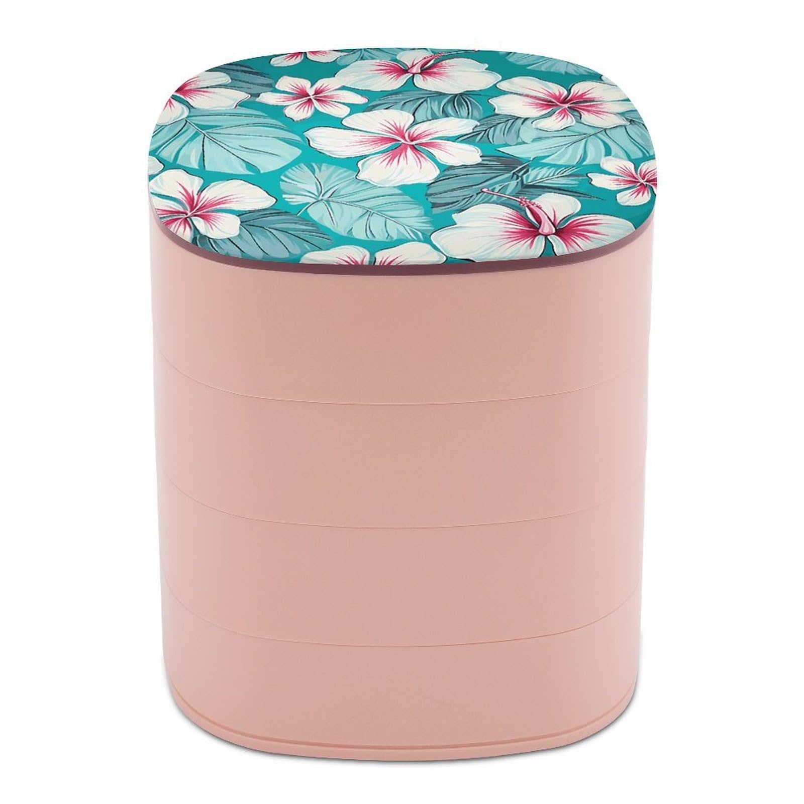 FekiLoot Tropical Hibiscus Flowers Jewelry Box 4-Layers Rotatable Jewelry Organizer Storage Box with Mirror Cute Travel Jewelry Case Portable Earring Holder Organizer for Ring Necklace Bracelet
