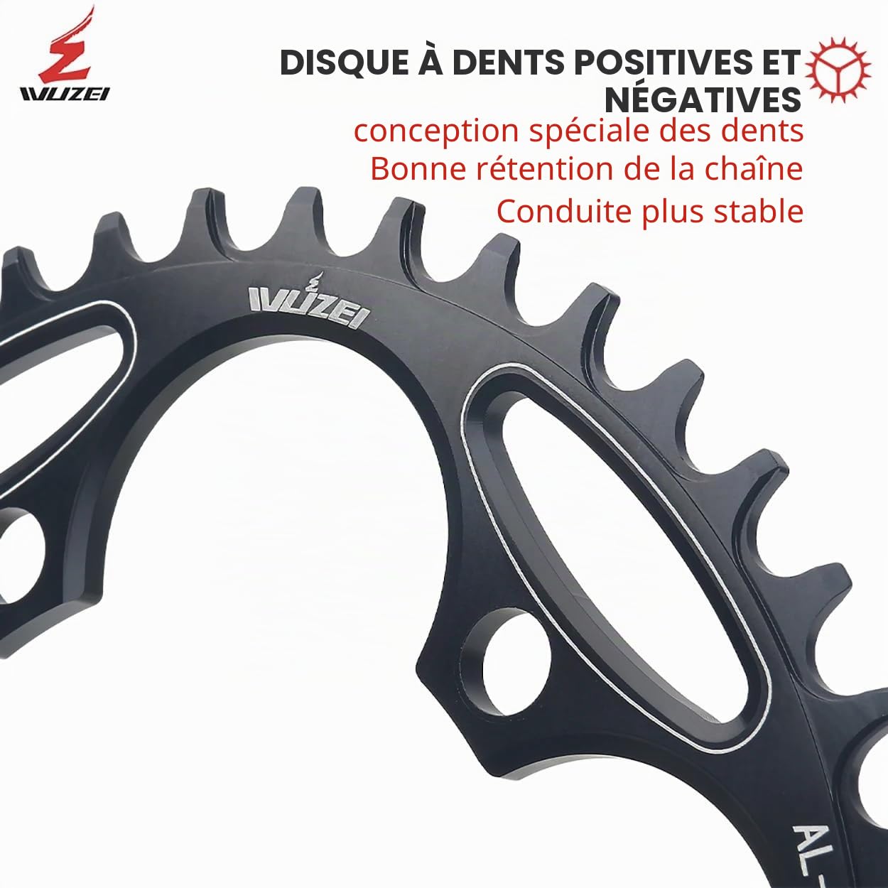 BIKECO Plateau large et étroit pour vélo 110/130BCD 5 vis Plateau rond 36/38/40/42/44/46/48/50/52/54/56/58/60T pour vélo de course VTT 9, 10, 11 vitesses