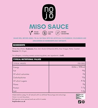 White Miso Sauce, Delicious Sweet & Savoury Flavours for Vegetables, Sir Fry, Salads | Non-GMO & No Added Sugar | Gluten & Dairy Free, Vegan | 200ml x 1 Recycled Glass Bottle | NOJO White Miso Sauce