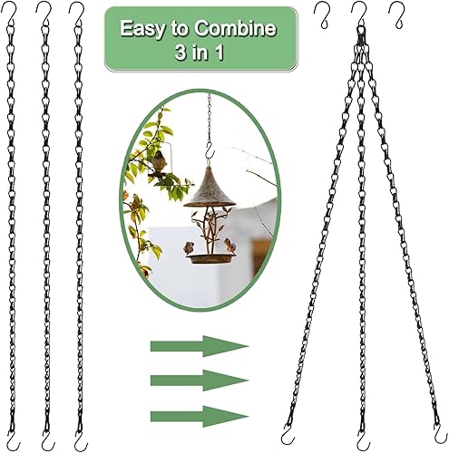 Miniatura 6 de HEDGBOBO Paquete de 15 cadenas colgantes negras de 25 pulgadas con ganchos para colgar comederos de pájaros, macetas, canastas, vallas
