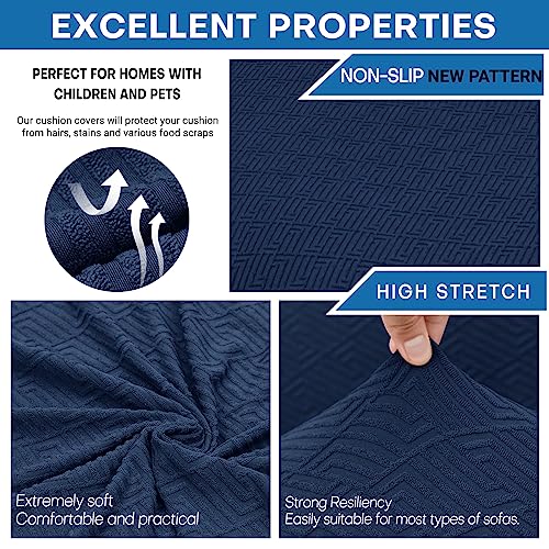 XINEAGE Large Couch Cushion Covers Seat Cushion Cover Thick Stretch Sofa Slipcovers 1 Piece Individual Couch Covers with Elastic Bottom(Single XL Seat Cushion/Backrest,Navy Blue)