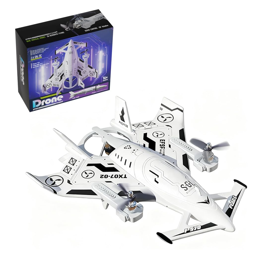 TinyWizTo RC Stunt Airplane Model With VTOL And 3 Flight Modes, 2.4G 8CH Remote Control Fighter Jet with Light, Gift For Adults, Teens (RTF)