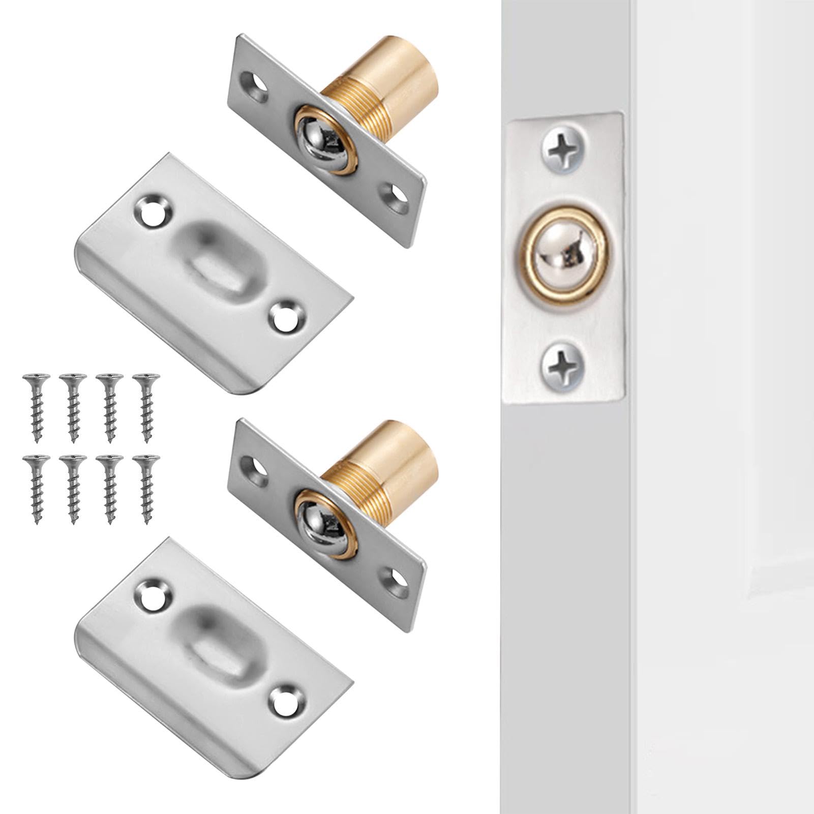 Dsfsaeg Silver 2Sets Ball Door Catches For Internal Doors, Adjustable Roller Ball Door Catch Latch Spring Ball Bearing Door For Cupboard Closet Top Of Door