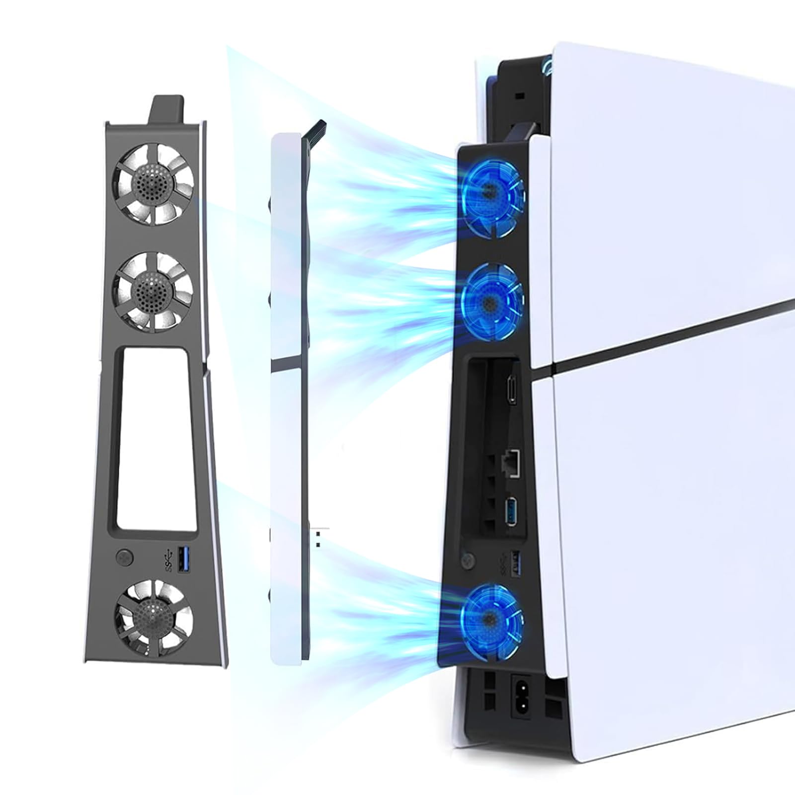 Wentylator do PS5 Slim, chłodzenie 2-stopniowe, LED, USB 3.0, kompatybilny z PS5 Slim Digital & Disc Edition