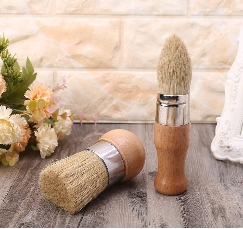 Paint Brushes,Angle Brushes,Paint Tools, Paint Brush Round and Pointed Chalk Paint Wax Brush Wood Handle Bristle Brushes Furniture Paint Brushes
