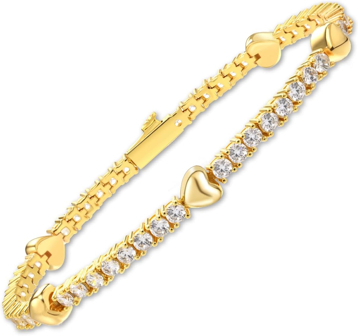 BREN Heart CZ Gold Tennis Bracelets for Women, 14K Golden Plated 3MM Cubic Zirconia Bracelets, Cute Dainty Charms Jewelry Gift