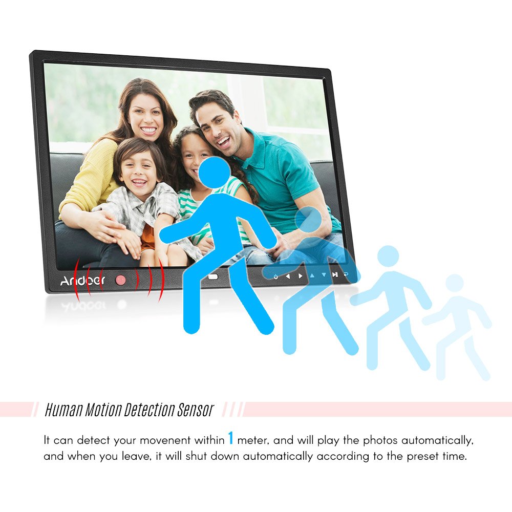 Andoer 15 Marco Foto Digital de Grande Pantalla LED álbum Desktop 1280 * 800 HD Música/vídeo/Ebook/Reloj/Calendario con Sensor de Detector Movimiento Teclas de Tocco Soporte Mando a Distancia
