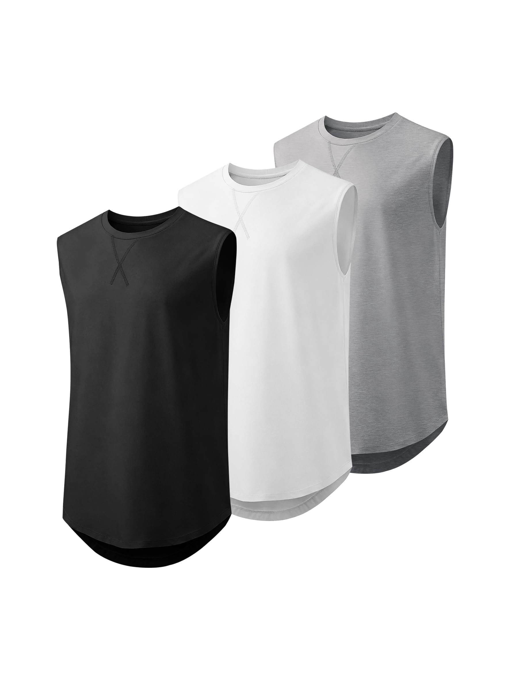 JMIERR Herren 3 Pack Baumwolle Tank Top Hipster Hip Hop Longline Crewneck ärmellose Shirts S-3XL
