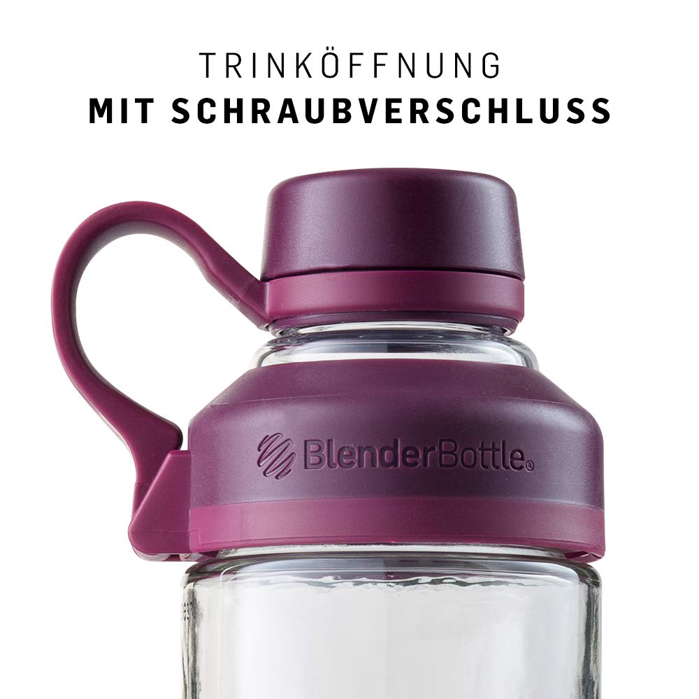 BlenderBottle Mantra Shaker Per Frullati Di Proteine, Bottiglia Per Acqua, Borraccia In Vetro, Con Blenderball, Unisex – Adulto, Plum, 590
