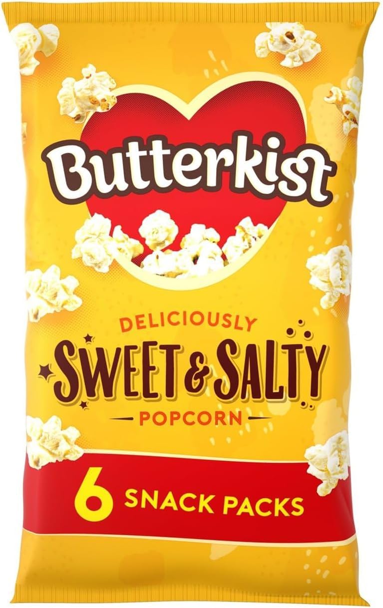 Butterkist - SWEET & SALTY popcorn 6 x 12g Bags - 60 Calories Per 12g Bag - Gluten Free, No Artificial Colours or Flavours, Suitable for Vegetarians