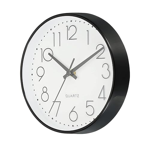 PATIKIL 8 Inch Round Wall Clock, Battery Operated Silent Non-Ticking