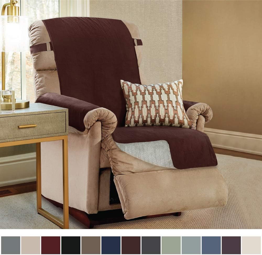 Gorilla Grip Original Slip Resistant Recliner Protector for Seat Width up to 26 Inch, Patented Suede-Like Furniture Slipcover, 2 Inch Straps, Reclining Chair Slip Cover Throw for Dogs, Coffee