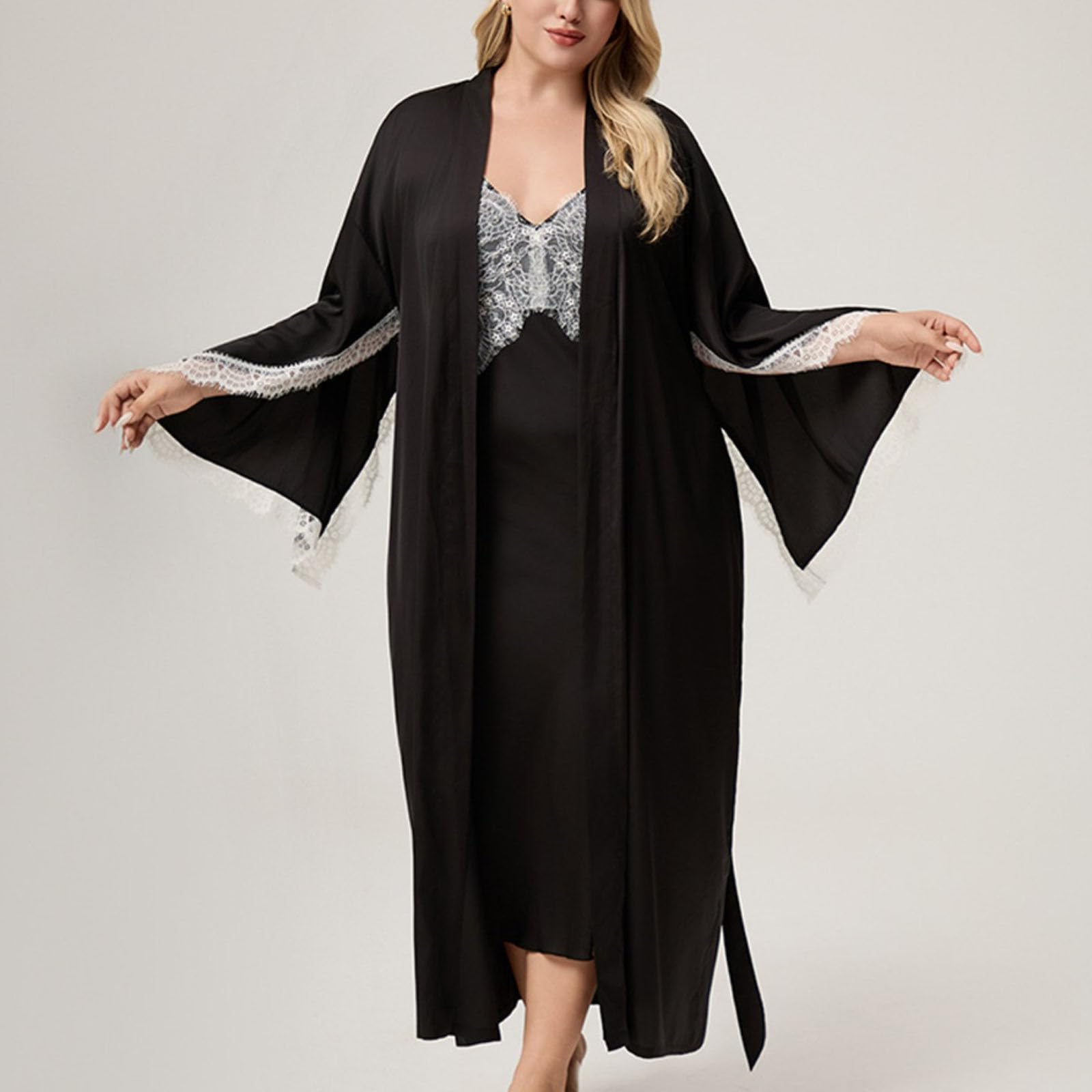 Damski Zestaw Nocny Plus Size: Seksowna Koszulka BieliźNiana Z Dekoltem Szlafrok MięKka I Przewiewna Odzież Do Spania Oraz Domowego Wypoczynku