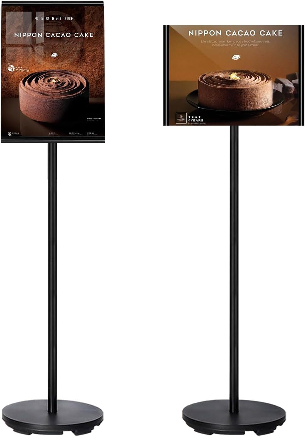 KEBMCHN Floor Sign Holder with Heavy Round Base – 360° Adjustable with Vertical & Horizontal Display - A4 Poster Stand, Easy Replacement for Events and Retail Displays (Black)