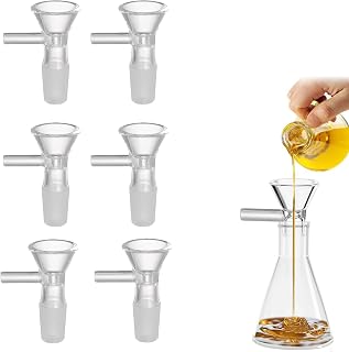RETYGFC 6-Pack Borosilicate Glass Funnels with Handle - Heat-Resistant, Drip-Free Short Stem for Lab, Kitchen & Crafts