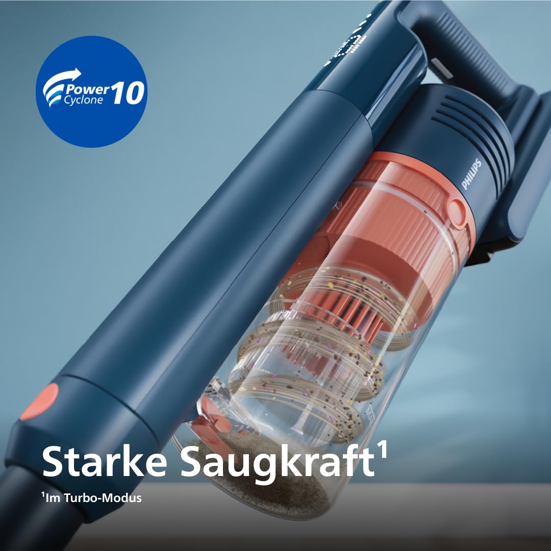 Philips SpeedPro Max Kabelloser Staubsauger 5000 Series Flex, Leistungsstarke Saugkraft, 60 Min. Laufzeit, Düse mit LED-Beleuchtung, Tierhaar-Düse, Fugendüse & Kombi-Zubehör, inkl. Display (XC5243/10)