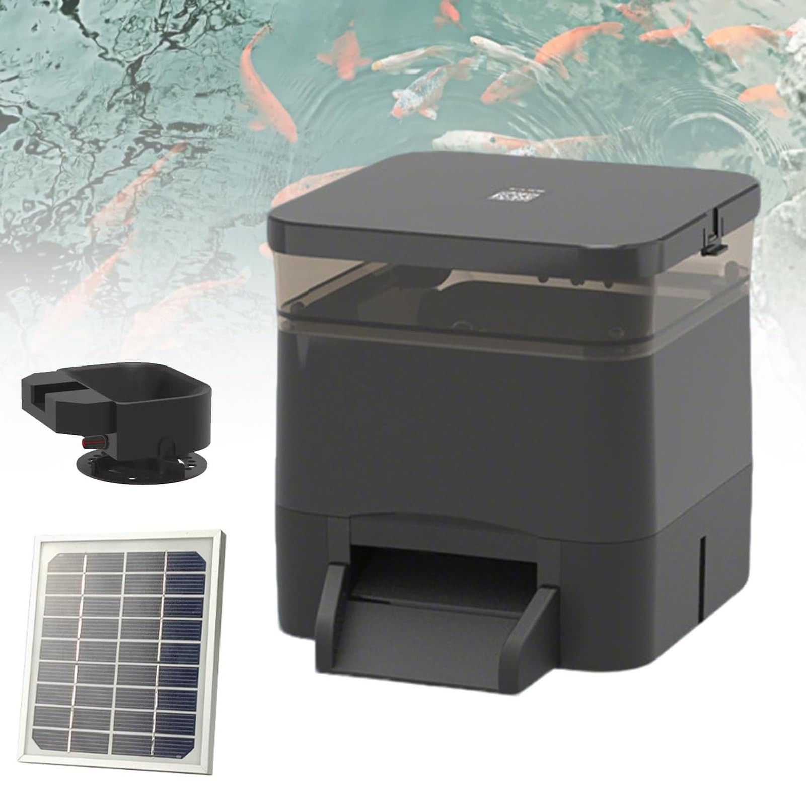Distributore Automatico Di Mangime Con Display Lcd,Capacità (4/10L), Distributore Di Mangime Per Pesci Da Laghetto Con Timer Regolabile Per Carpe Koi Da Esterno,Distributore Cibo Per Pesci(Black,4L)