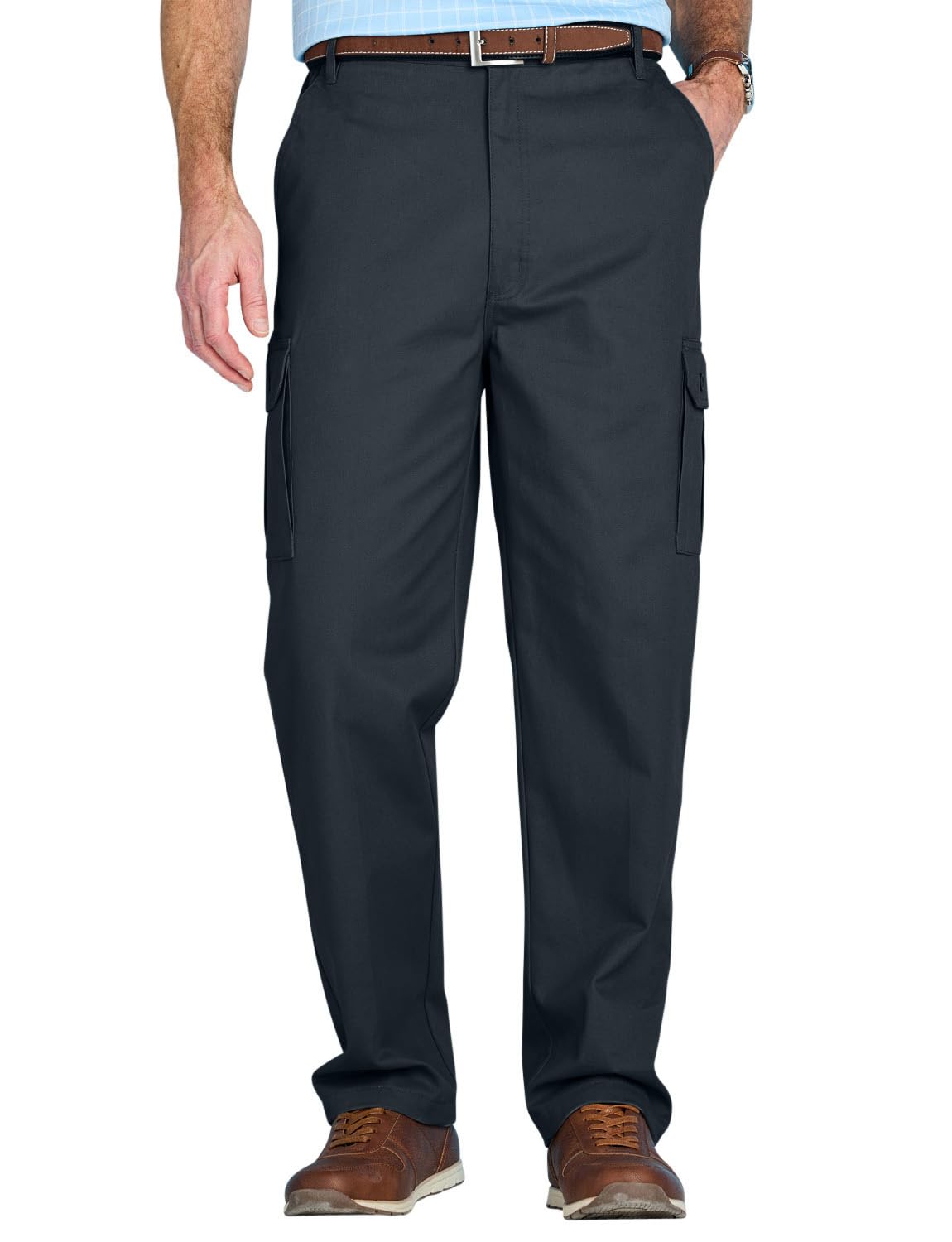 Chums Men's Black Cotton Cargo-Style Trousers With Side Elastic Waist, Functional And Comfortable Smart Casual Outdoor Pants 40W / 31L