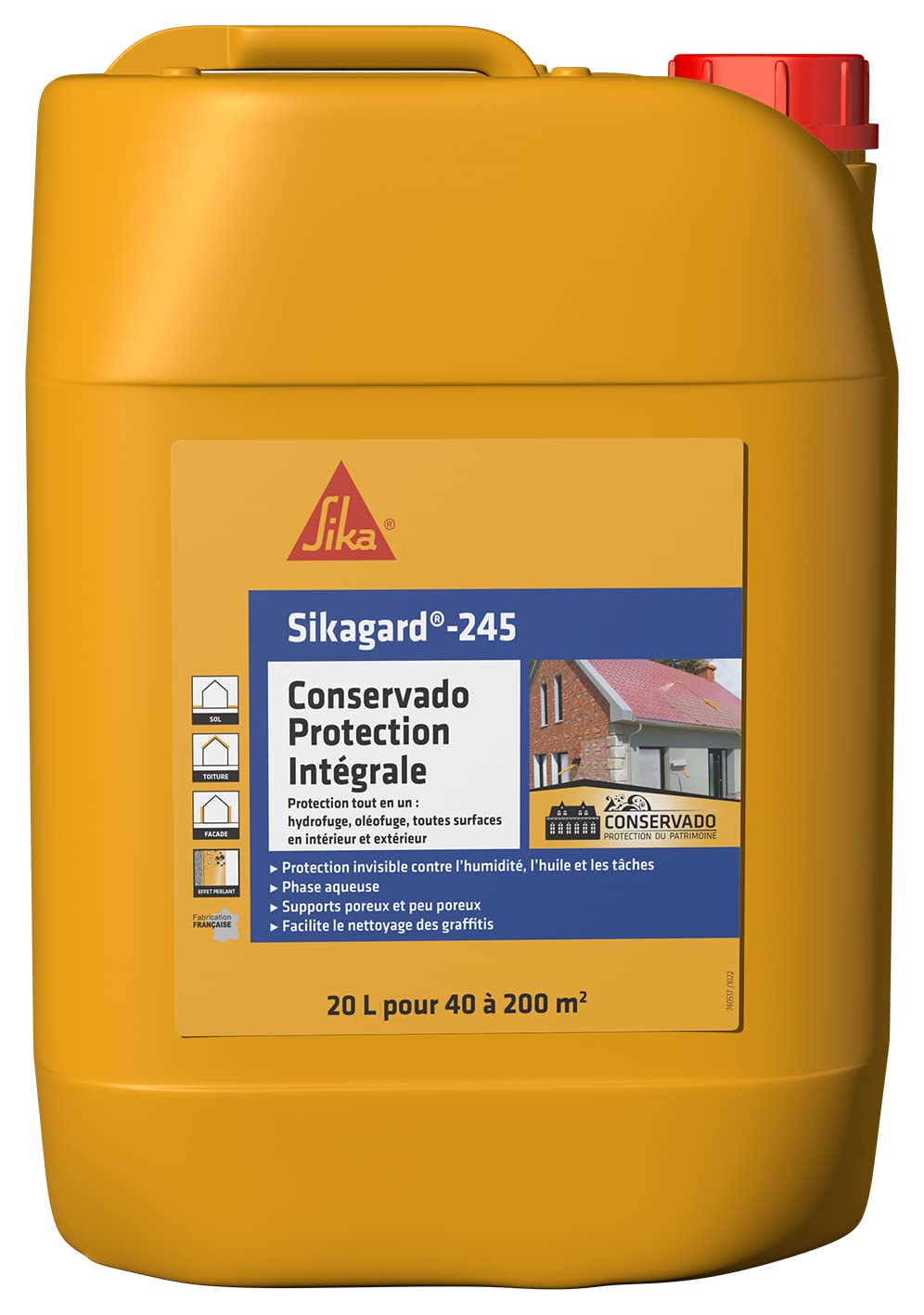 Sika – Sikagard-245 Conservado Protección integral, protección repelente al agua todo en 1, impermeabilizante y antimanchas, para fachadas, techos, terraza, suelos, fórmula reforzada, 20L =