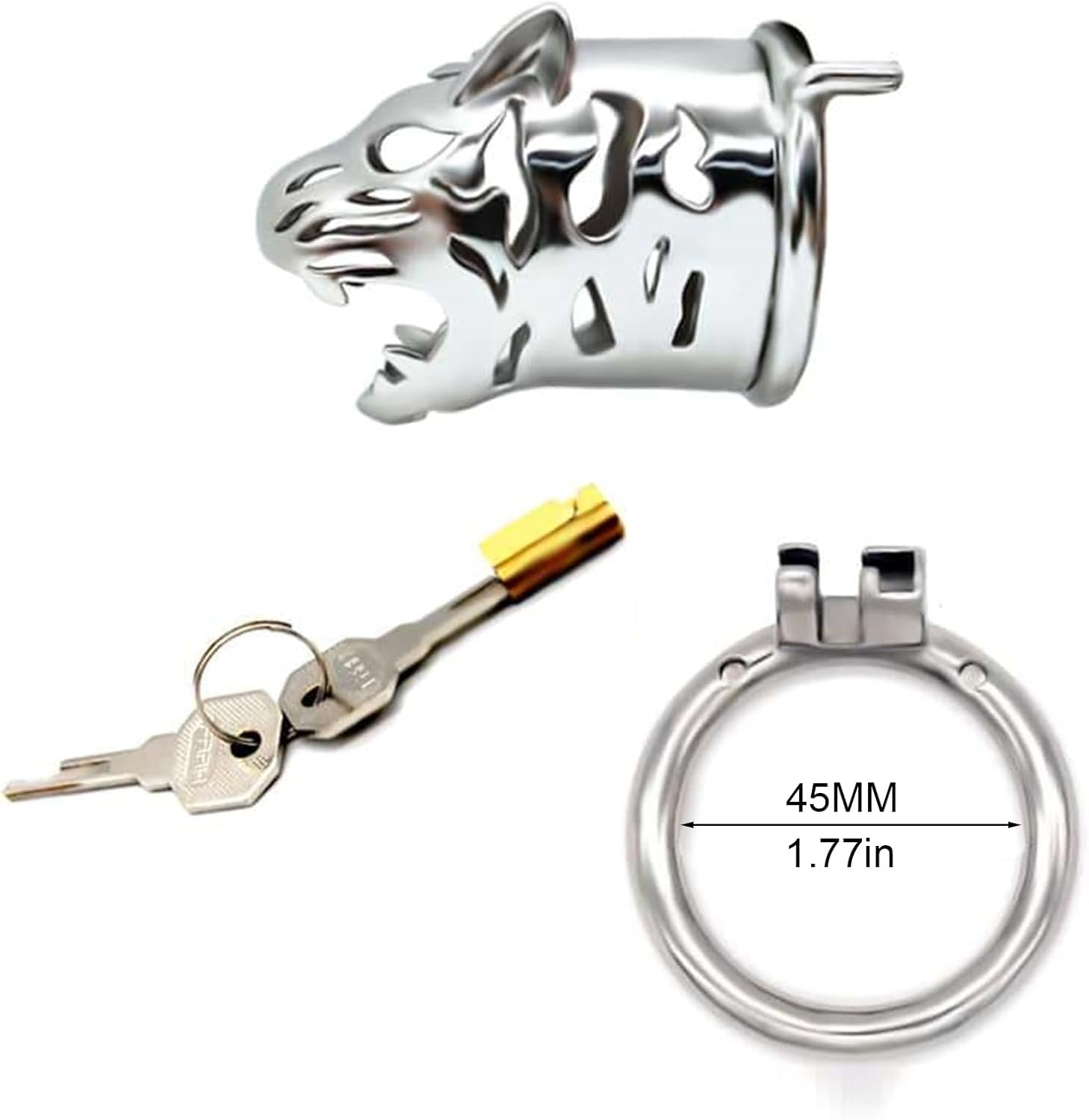 Stainless Steel Male Chastity Cage Device Metal Penis Cage with Round Ring - Steel Chastity Device Small Cock Cages Adult Men Sex Toy (1.77IN Ring)