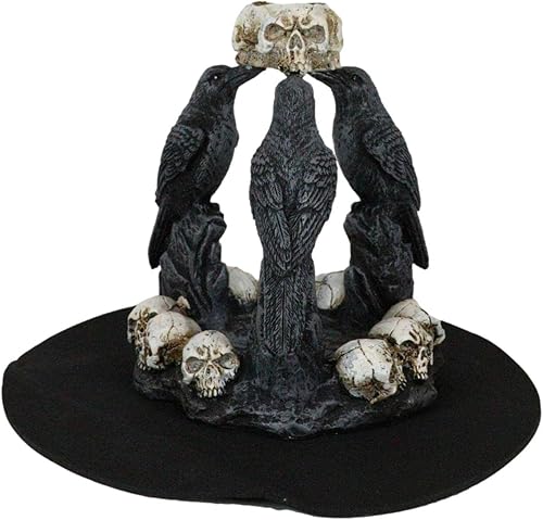 Miniatura 5 de Ebros Gift Gótico Macabre Quoth The Raven Nevermore Trio 3 Ravens with Skulls Backflow Incienso Cono Quoth Figurine Ravens Crows Wicca Brujería