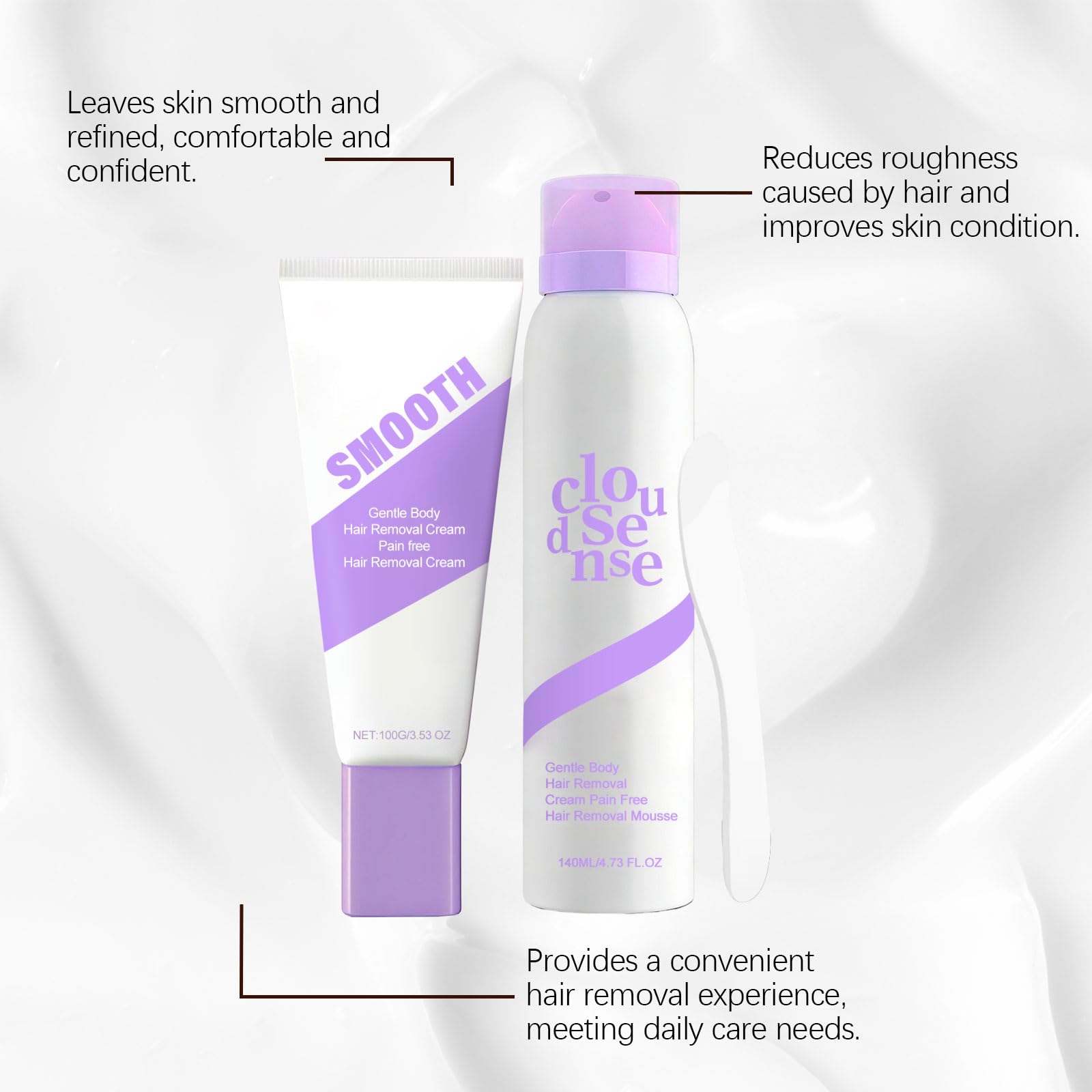 Cloud Sense Spray do depilacji, łagodny zestaw do usuwania włosów dla kobiet i mężczyzn, szybko działający, odżywczy, zmiękczający, bezbolesny krem do depilacji ramion, nóg, pach i linii bikini (3 szt